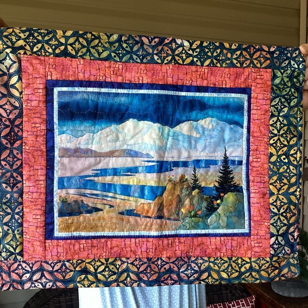 NWT. Hand Crafted Colorful Landscape Quilted Wall Hanging
